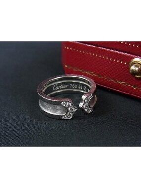 Cartier 2C Ring 18K White Gold Diamond Silver